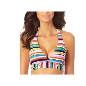 Anne Cole Painted Stripe Halter Bikini Top S NWT